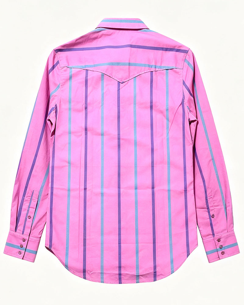 Men's Pink Base Blue Purple Vertical Striped Long Sleeve Western Shirt