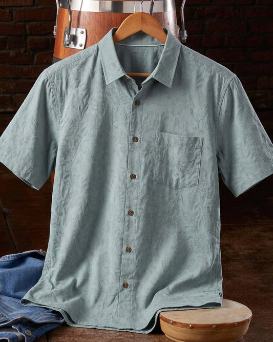 Men's Tonal Floral Jacquard Short Sleeve Shirt