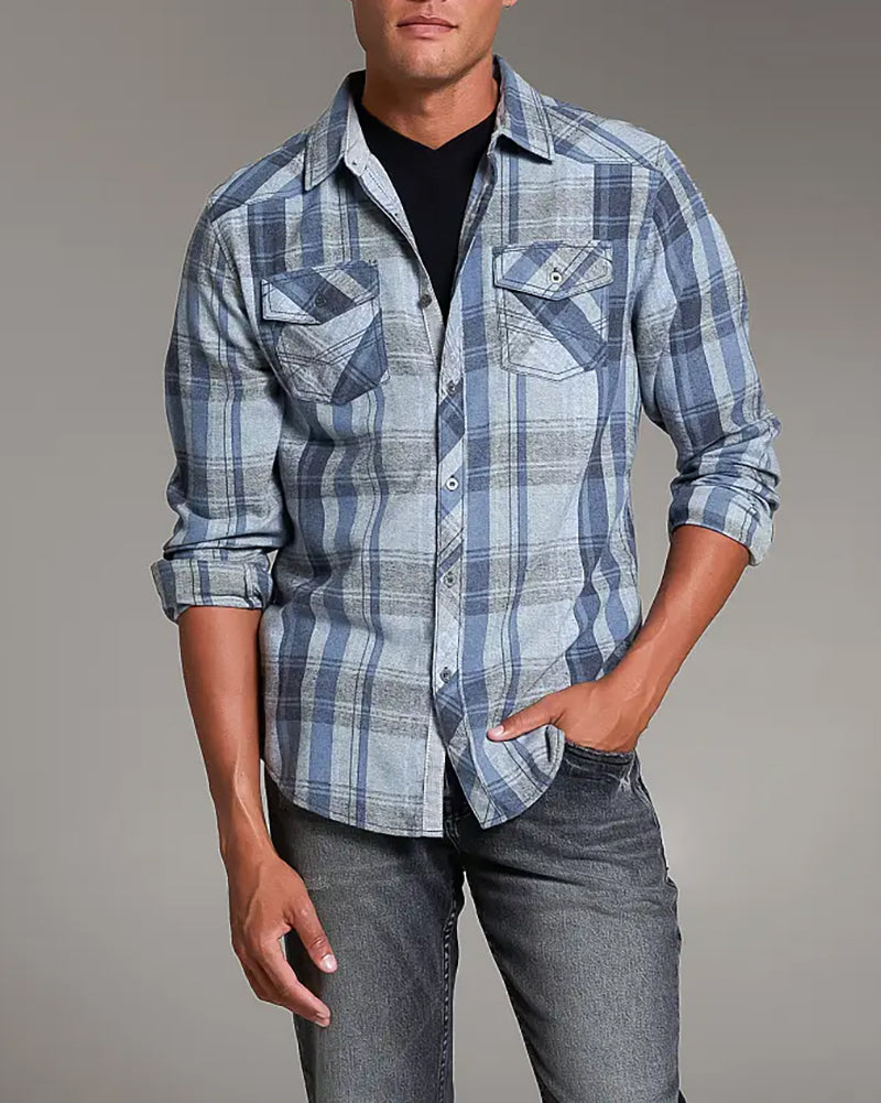 Navy White Plaid Button Shirt