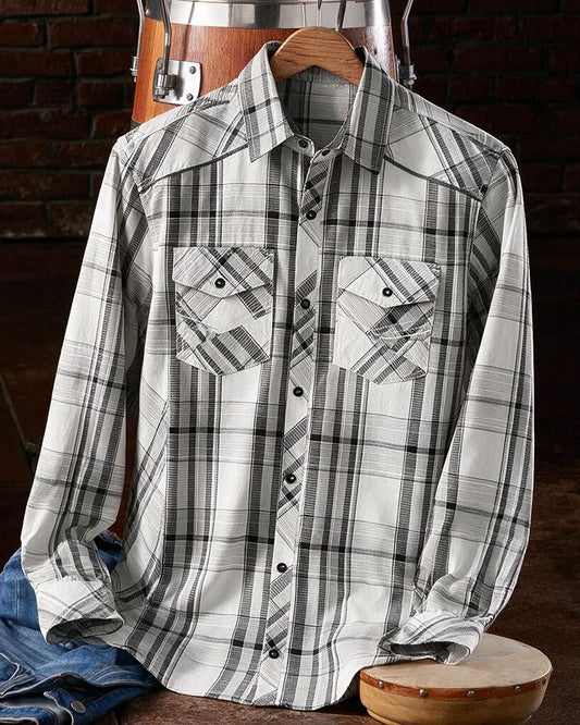 Contrast Trim Western Plaid Snap Shirt