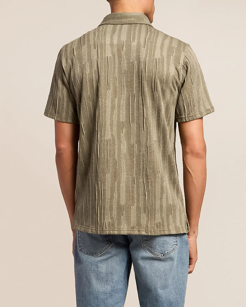 Vertical Crinkle Textured Camp Collar Short Sleeve Shirt