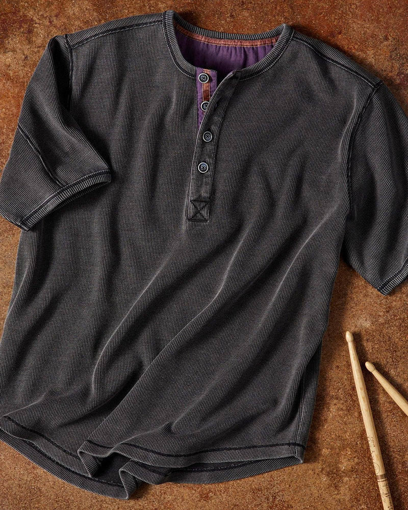 Men's Black 4-Button Short Sleeve Henley Shirt