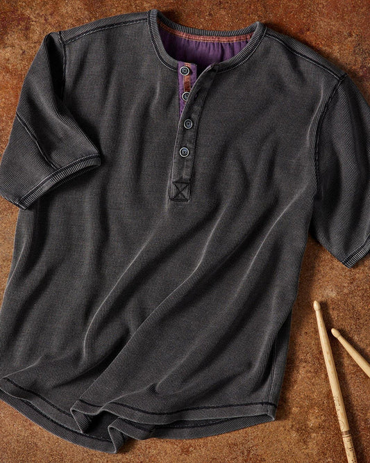 Men's Black 4-Button Short Sleeve Henley Shirt