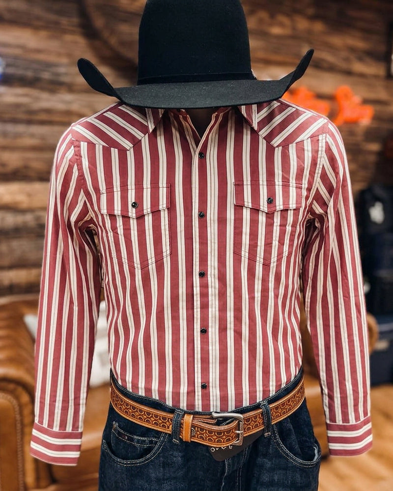 Men's Burgundy Striped Vintage Shirt