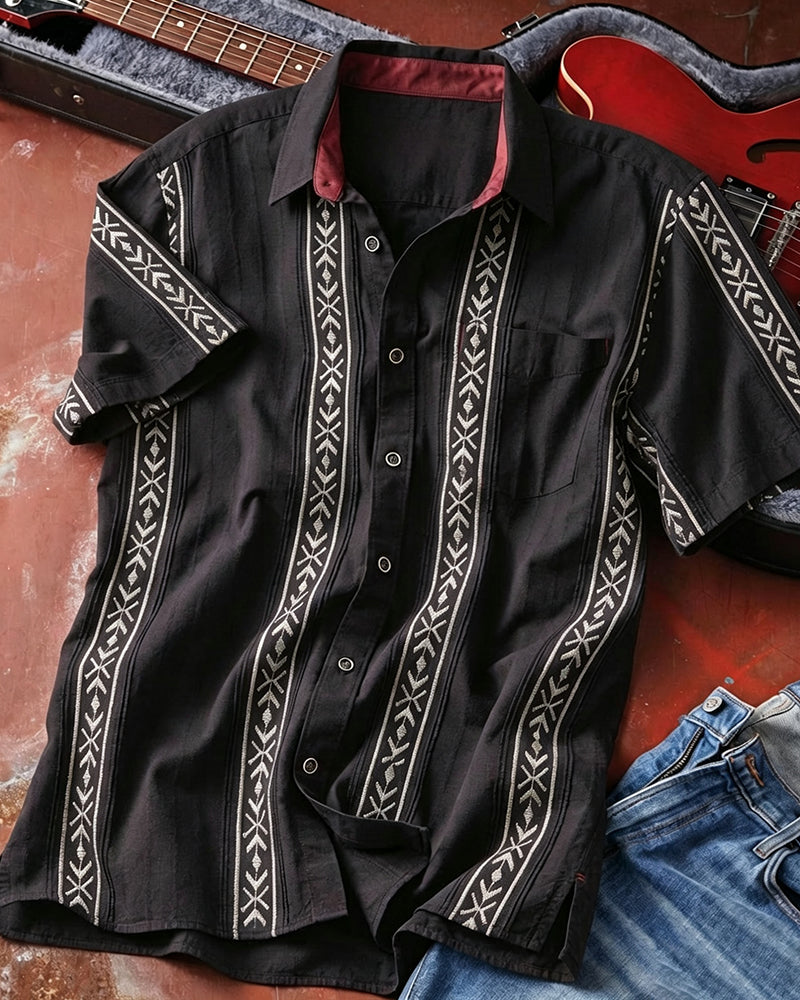 Casual Ethnic Striped Short Sleeve Shirt