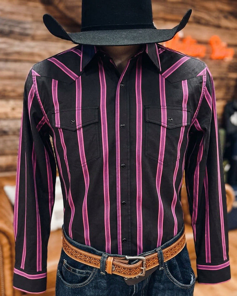 Men's Black Magenta Striped Vintage Cowboy Shirt