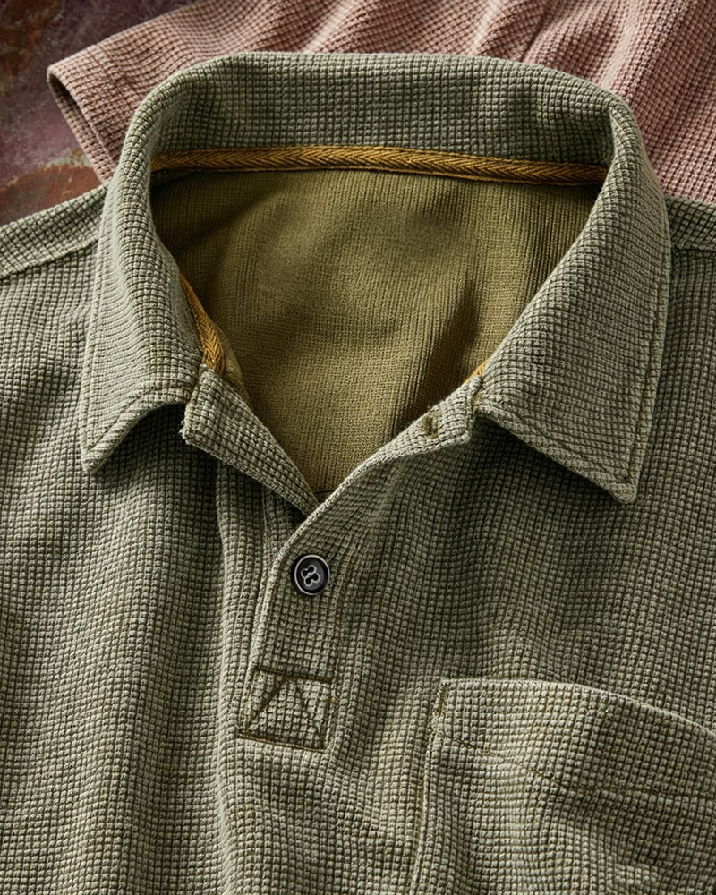 Men's Short Sleeve 2-Button Waffle Knit Polo Shirt