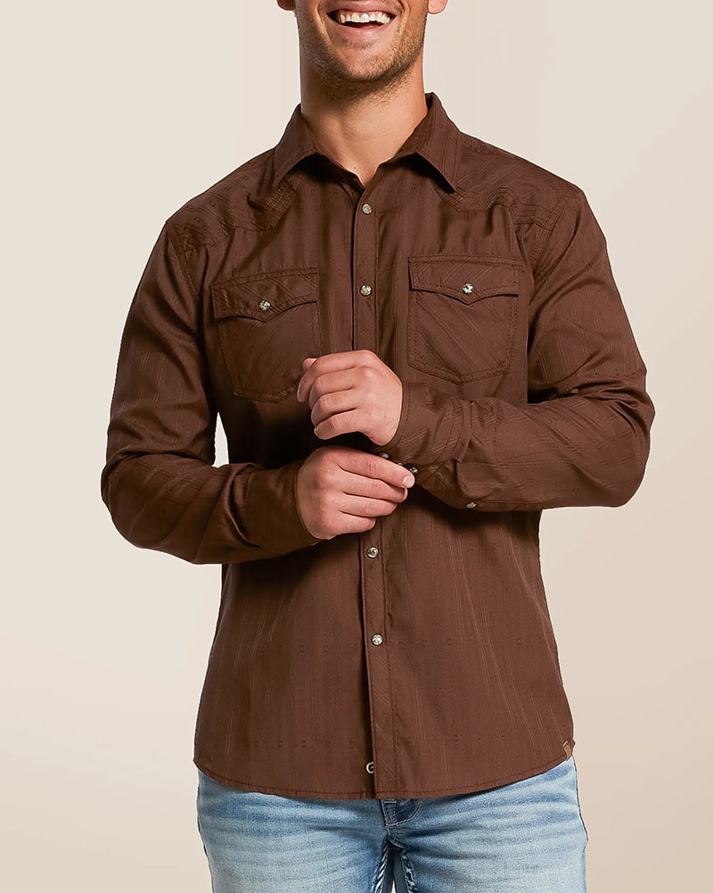 Subtle Geo Print Snap Front Long Shirt