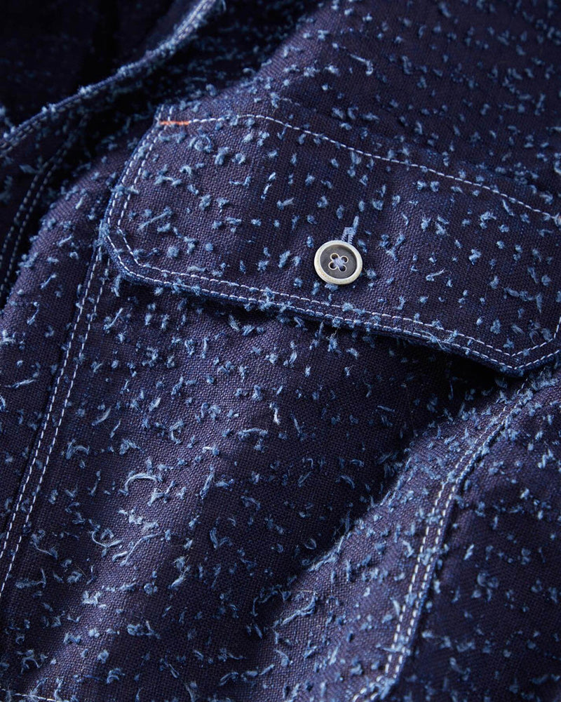 Indigo Texture Flap Pocket Spread Collar Shirt