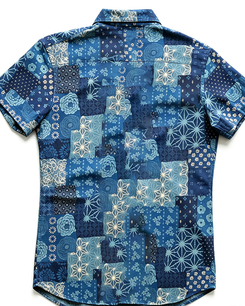 Men's Patchwork Print Short Sleeve Shirt