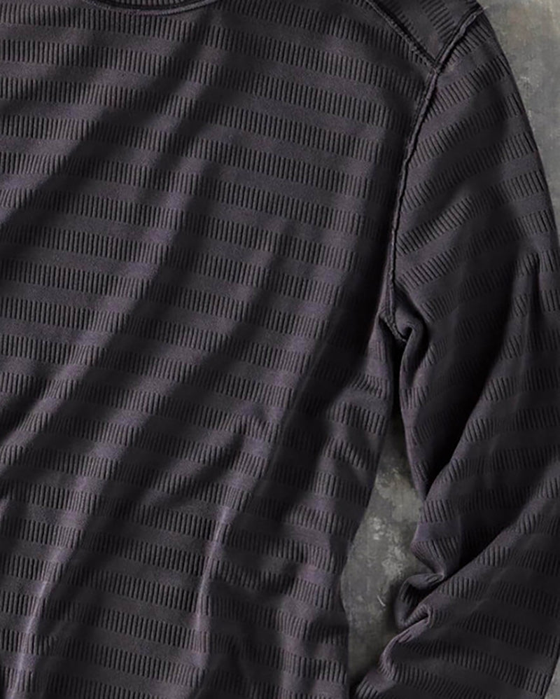 Long Sleeve Textured Stripe Crew Neck Tee