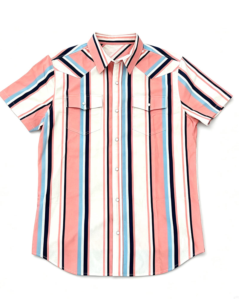 Men's Vertical Stripe Western Short Sleeve Shirt