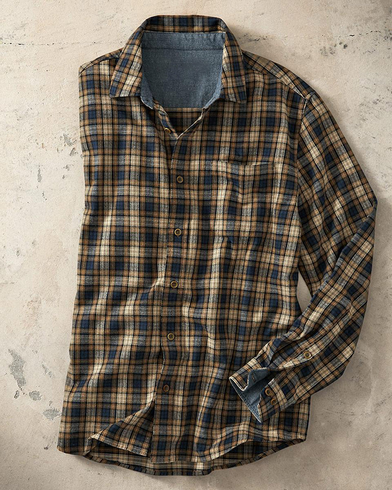 Men's Plaid Print Chest Pocket Shirt