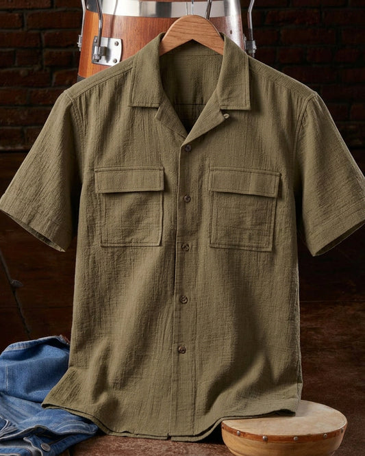 Men's Button Down Short Sleeve Chest Pocket Shirt