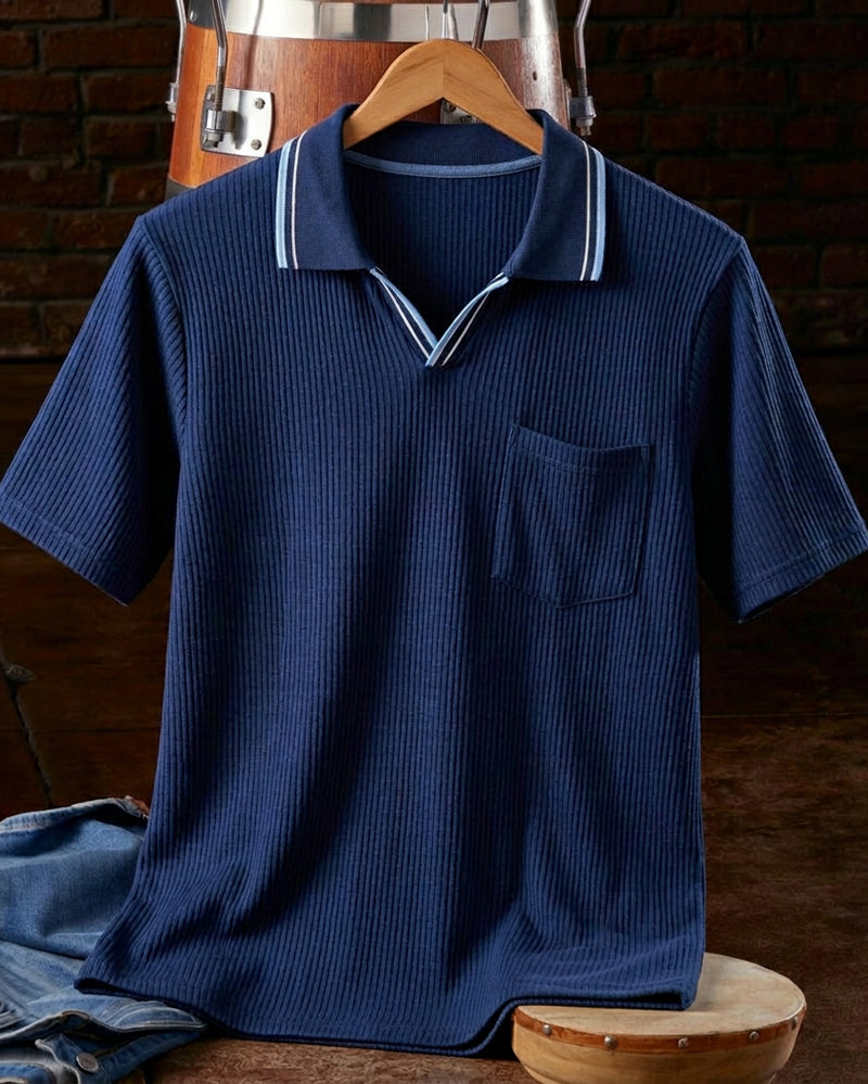 Men's Short Sleeve Striped Collar Polo Shirt