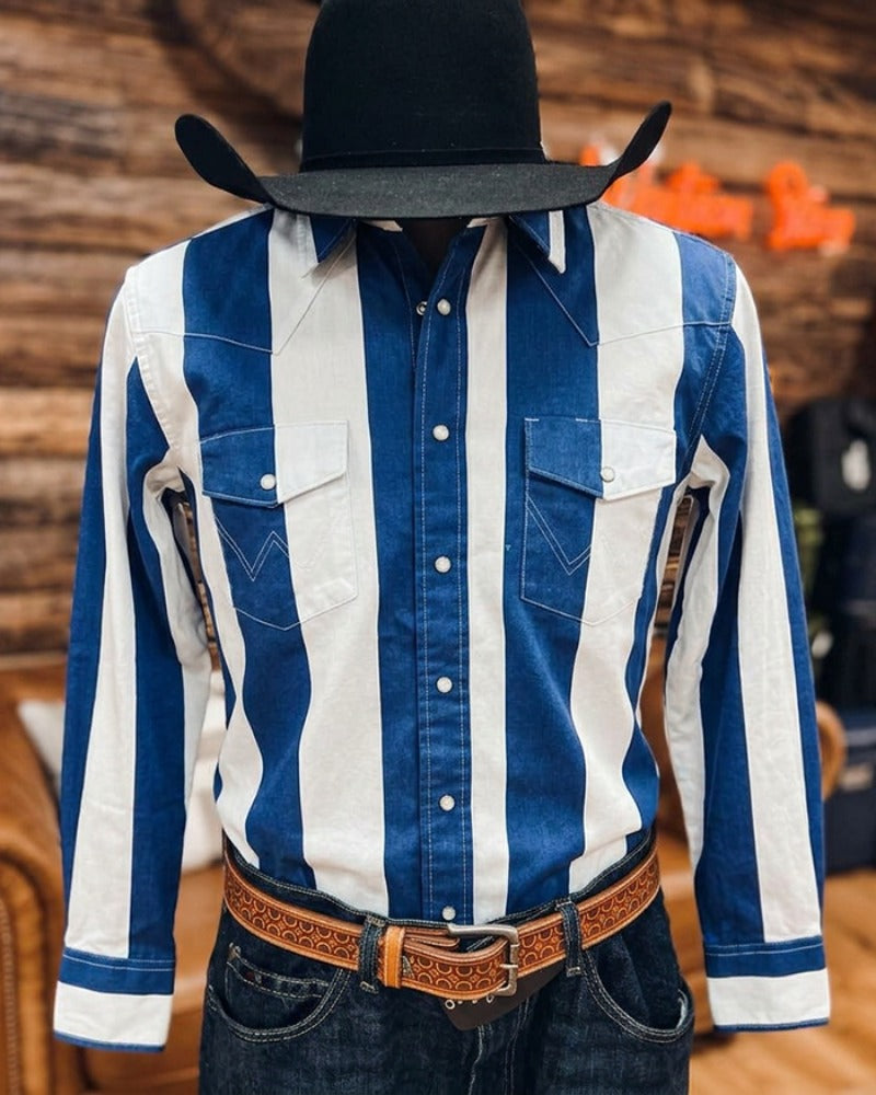 Men's White Blue Stripe Shirt