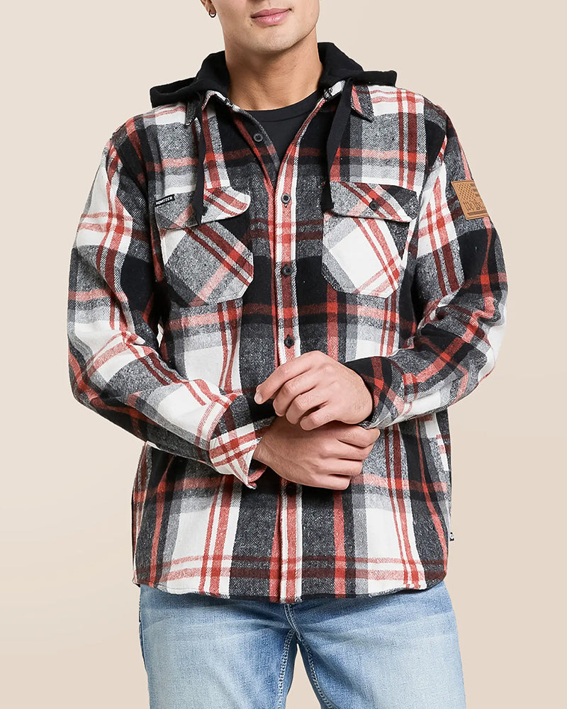 Multi Plaid Hooded Long Sleeve Shirt