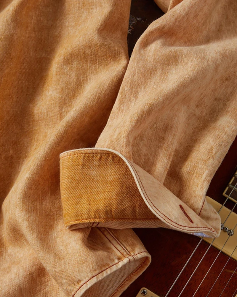 Long Sleeve Pockets Antique Gold Cotton Linen Shirt