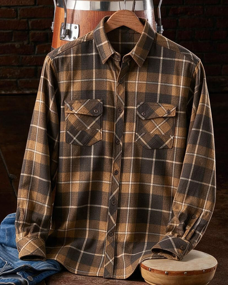 Dual Chest Pocket Fall Tartan Long Sleeve Shirt