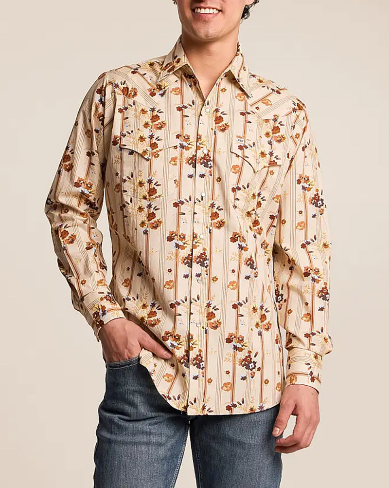 Vintage Floral Printed Western Long Sleeve Shirt