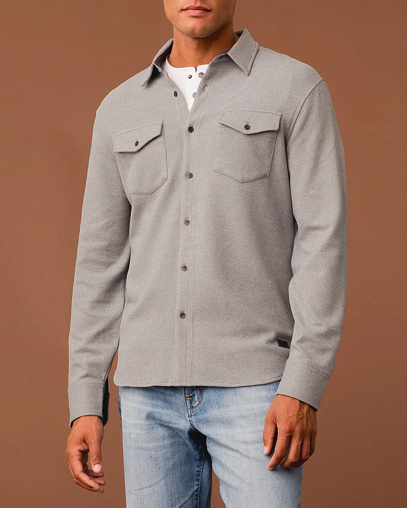 Grey Knit Contrast Cuff Casual Long Sleeve Shirt