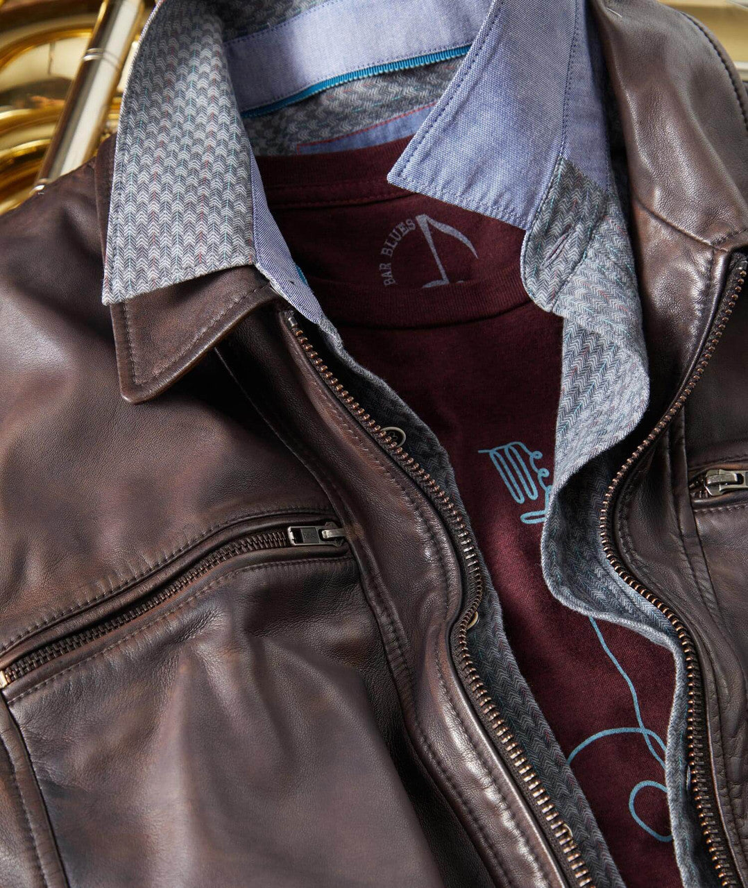 Burnished Lambskin Leather Moto Jacket