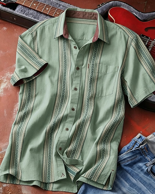 Men's Striped Short Sleeve Button Up Shirt
