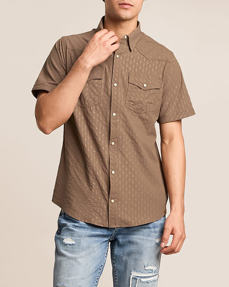 Subtle Printed Western Snap Button Short Sleeve Shirt