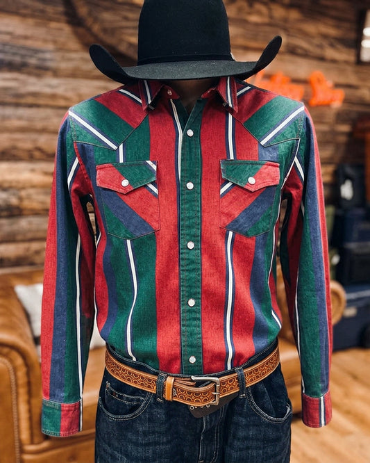 Vintage Multi Color Striped Cowboy Long Sleeve Shirt