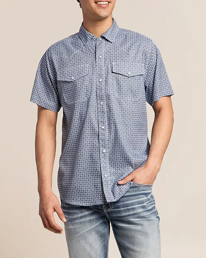 Geo Printed Western Snap Button Short Sleeve Shirt
