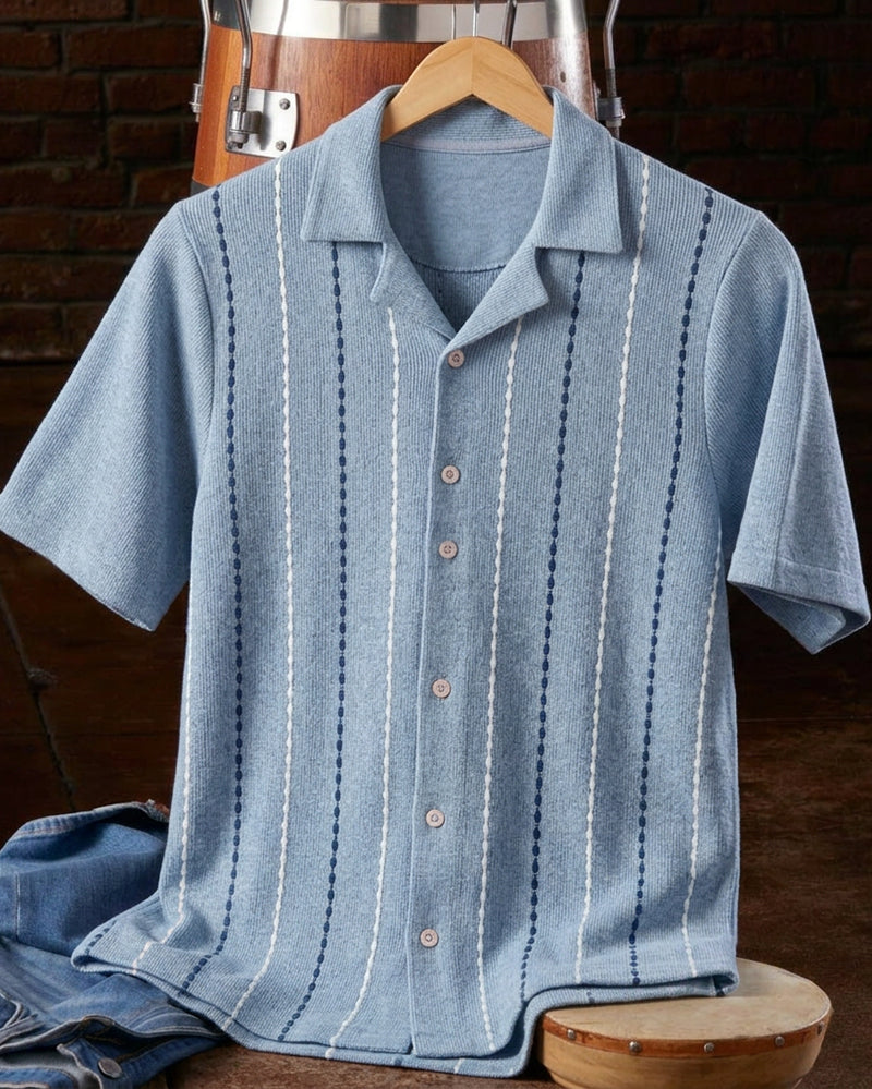 Dusty Blue Camp Collar Short Sleeve Shirt