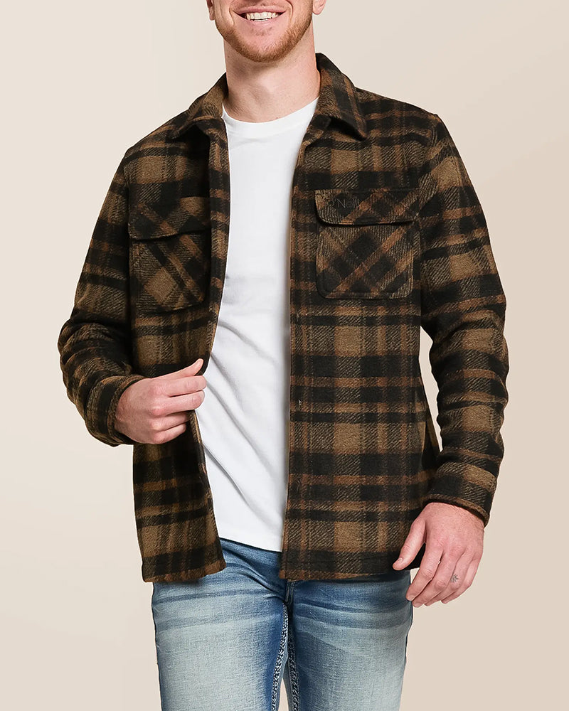 Black Brown Brushed Plaid Long Sleeve Shirt
