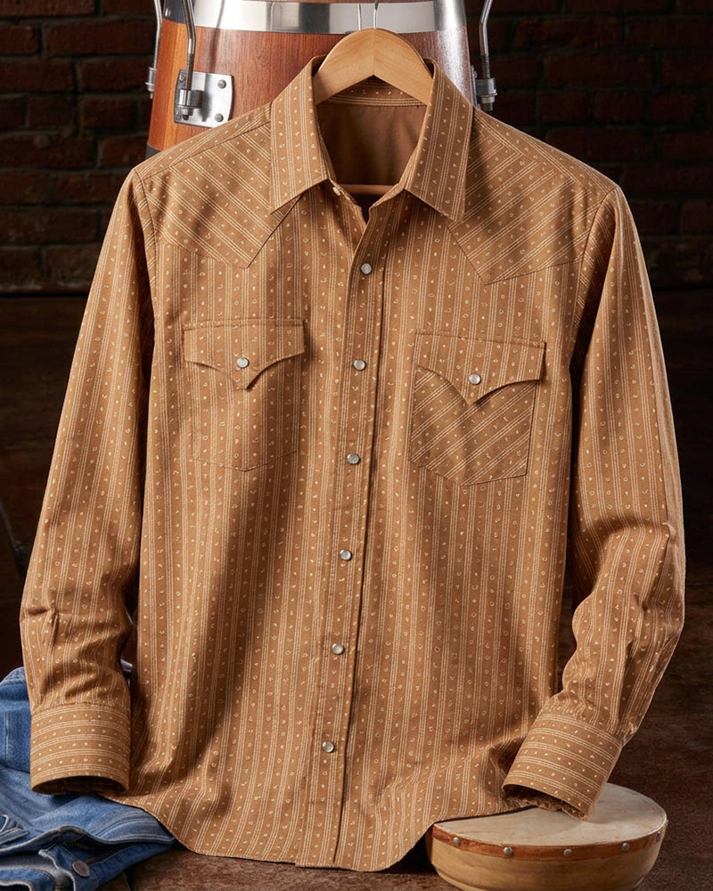 Gold Vertical Striped Western Long Sleeve Shirt
