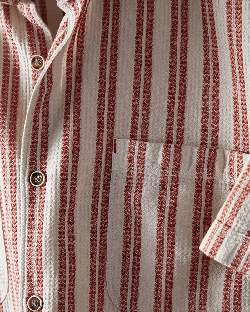 Men's Red Striped Short Sleeve Button-Up Shirt
