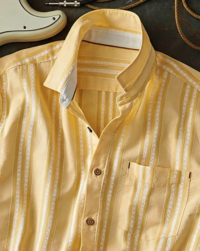 Yellow Dobby Stripe Button Down Shirt