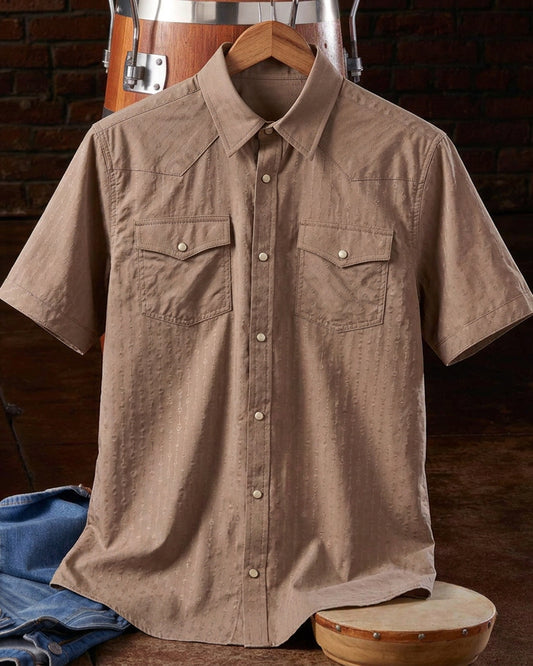 Subtle Printed Western Snap Button Short Sleeve Shirt