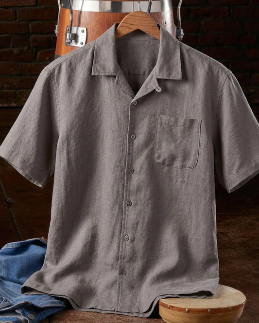Men's Ash Grey Button Down Short Sleeve Shirt