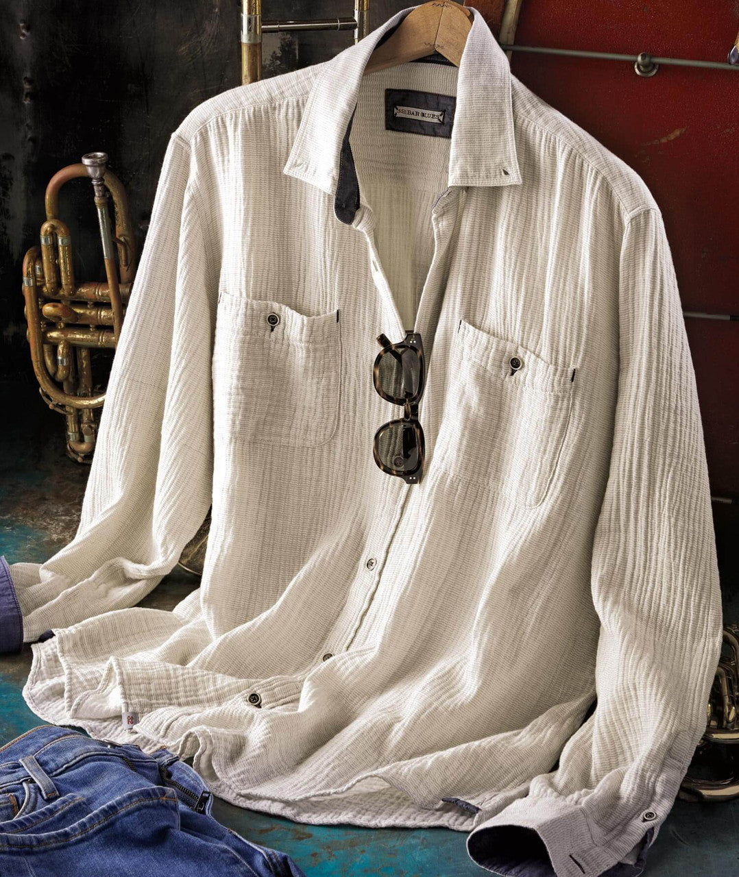 Cotton Crinkle Gauze Stripe Shirt