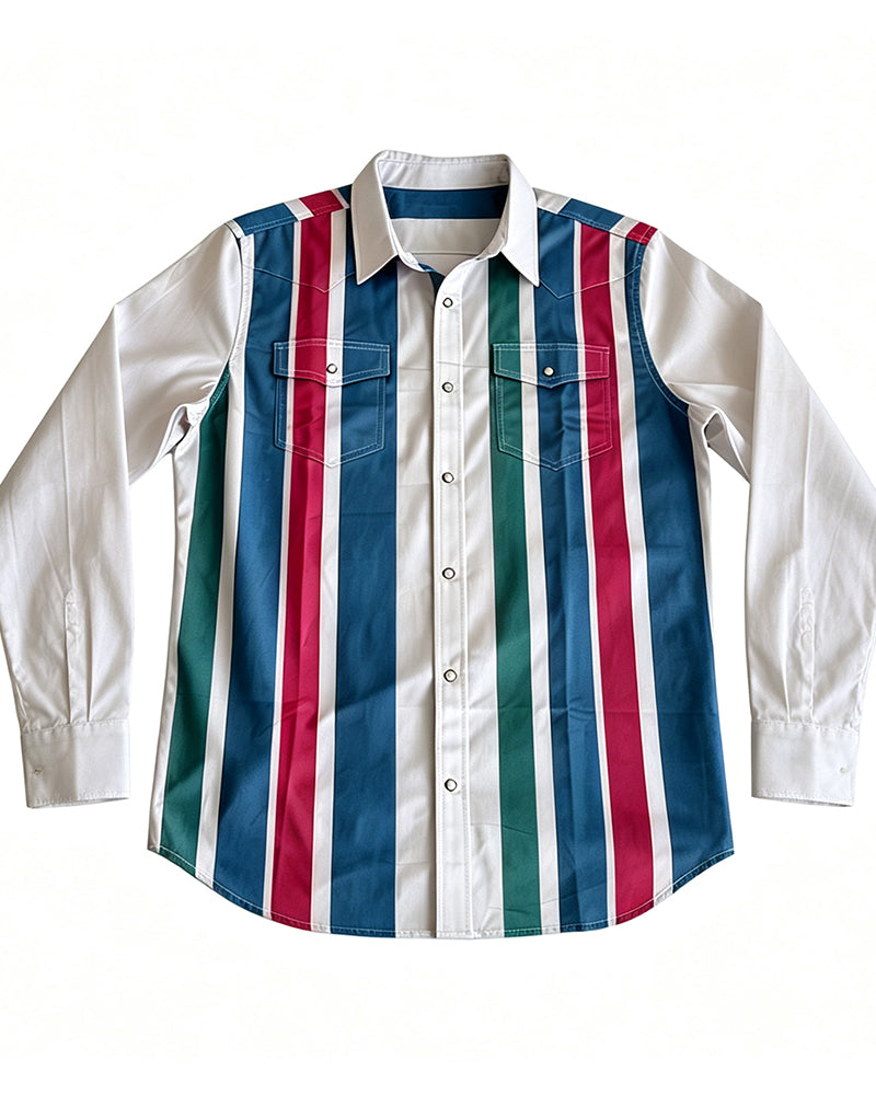 Men's Vibrant Stripe Western Long Sleeve Shirt