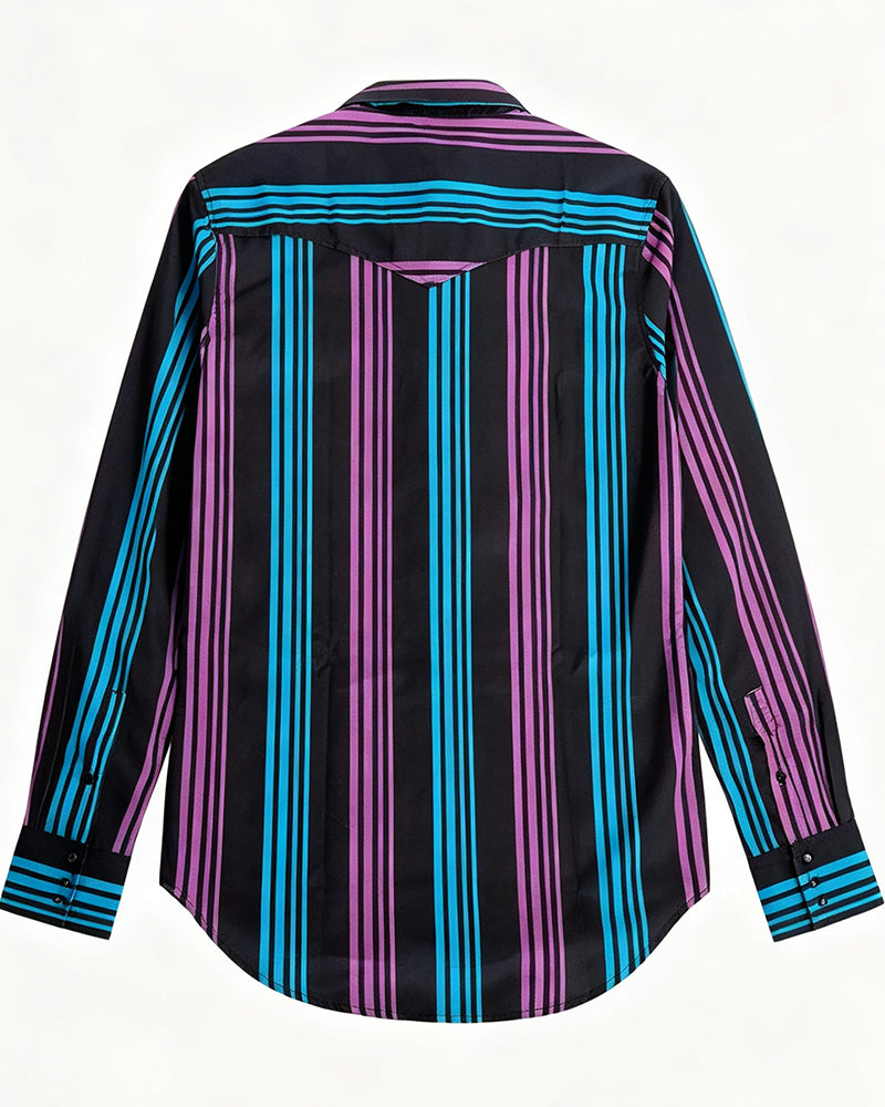 Men's Vertical Striped Long Sleeve Western Shirt