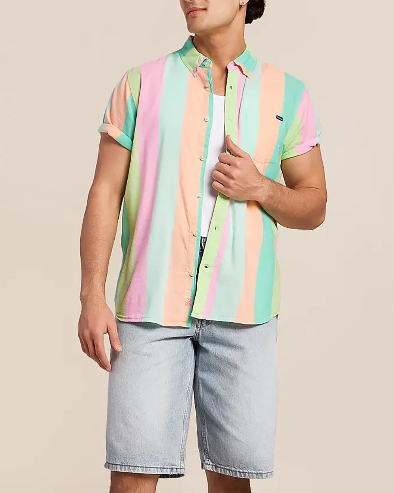 Men's Pastel Striped Short Sleeve Shirt