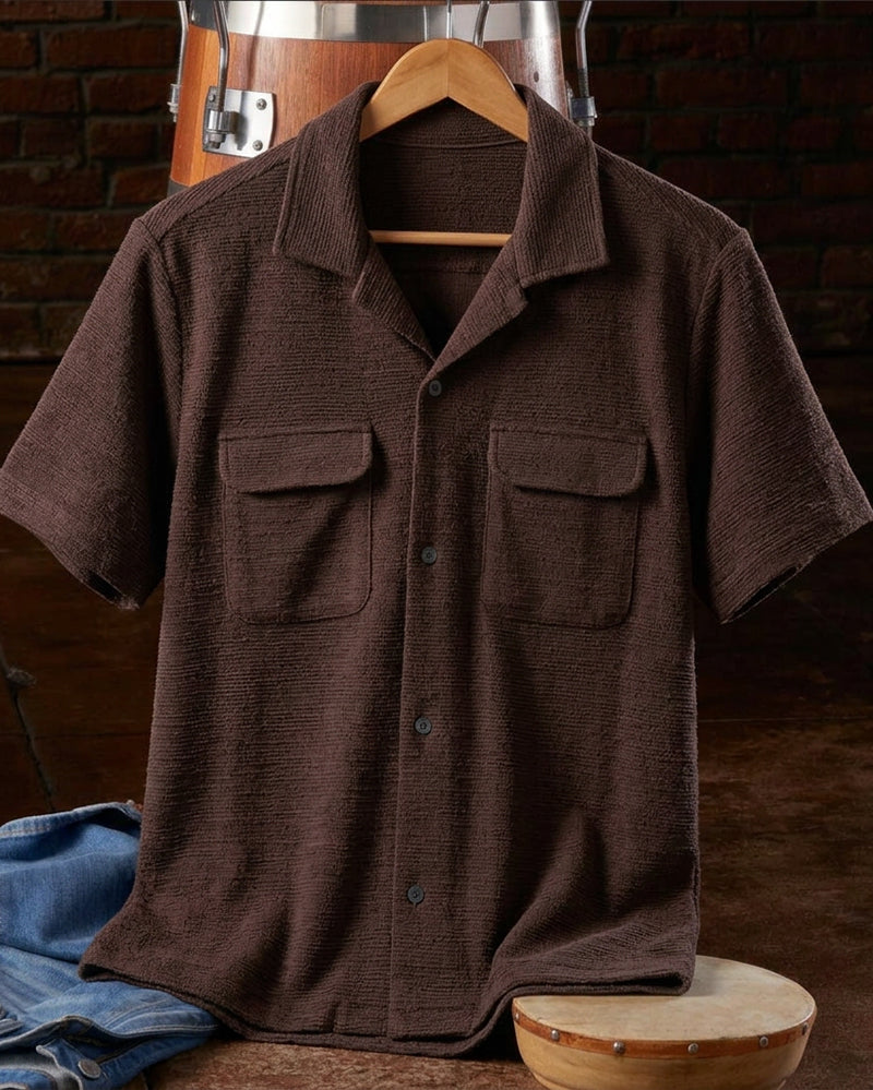 Men's Button Down Short Sleeve Dual Chest Pocket Shirt