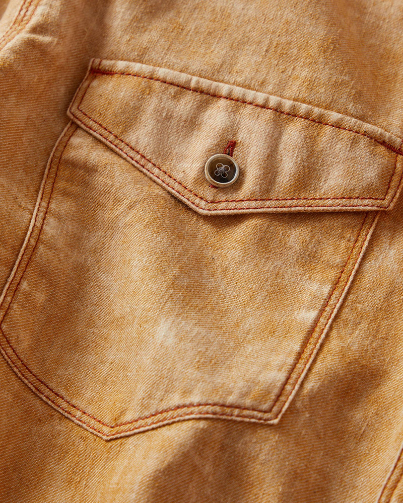 Long Sleeve Pockets Antique Gold Cotton Linen Shirt