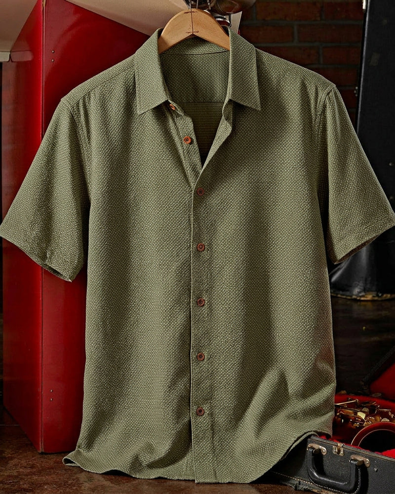 Army Green Textured Button Front Casual Shirt