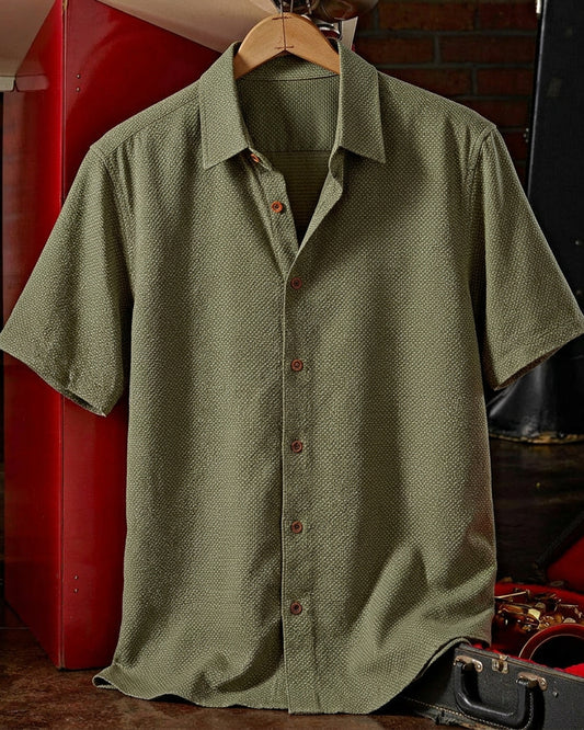 Army Green Textured Button Front Casual Shirt