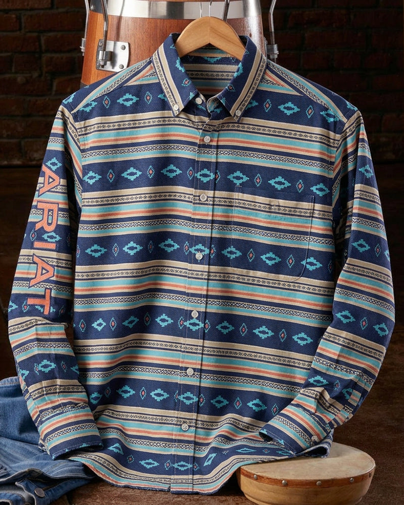 Southwestern Geo Striped Printed Long Sleeve Shirt