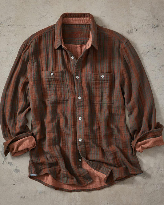 Men's Double Pocket  Plaid Button Shirt