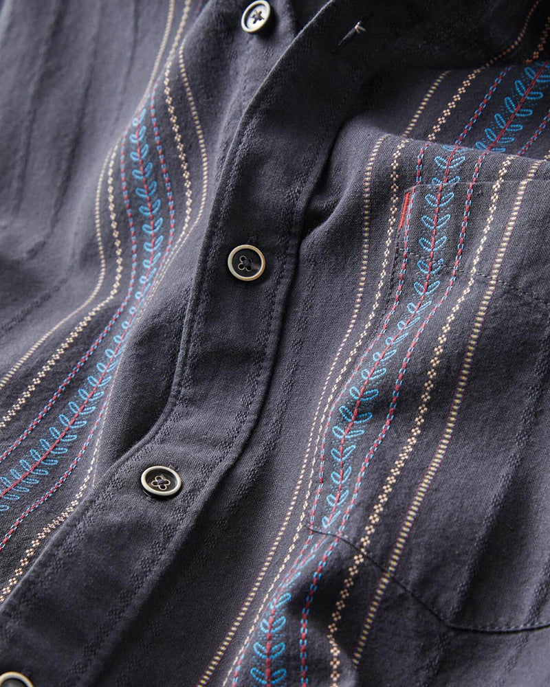 Men's Black Multi Striped Short Sleeve Button-Up Shirt