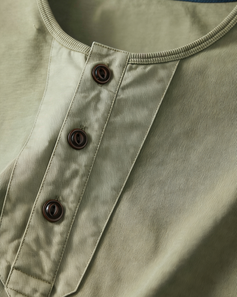 Sage Three Button Henley Top