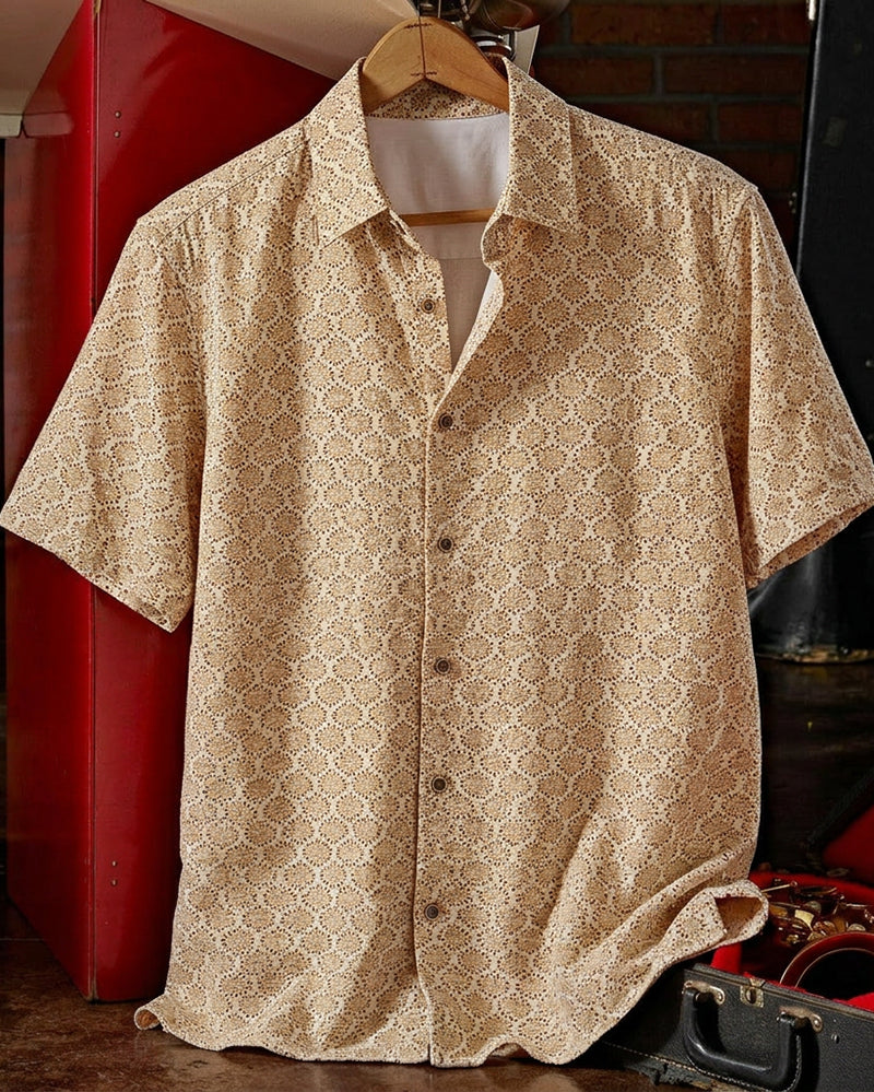 Vintage Beige Printed Single Chest Pocket Button Front Shirt